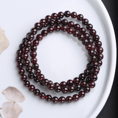 Natural Garnet Bracelet for Women Rose Red Garnet Three Circle Bracelet Simple Design Bracelet