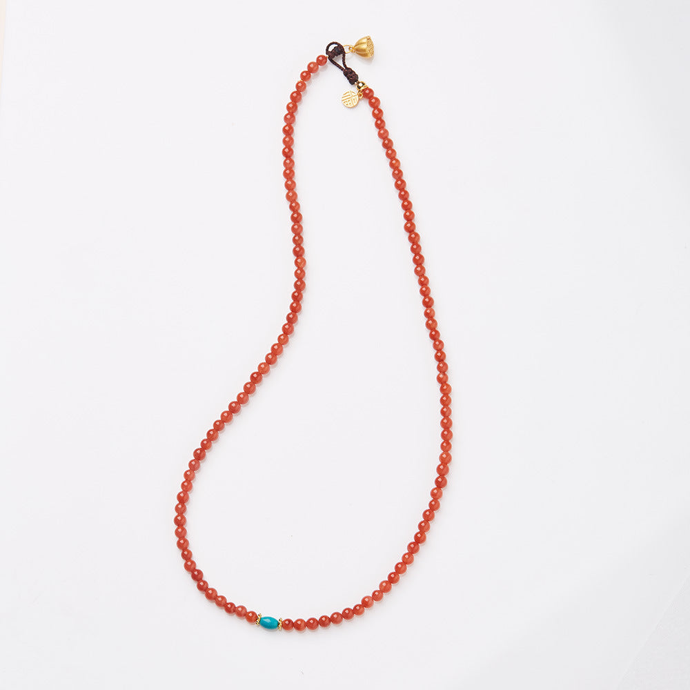 New Chinese Style Natural Sichuan Material4MM Liangshan South Red Agate Bracelet for Women, Small Rice Beads, Cherry Persimmon Red, South Red Agate Collection