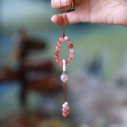 Natural Chalcedony Agate Hand Twisting Beads Phone Pendant Collection Soft Finger String Phone Chain Ancient Style Bag Strap