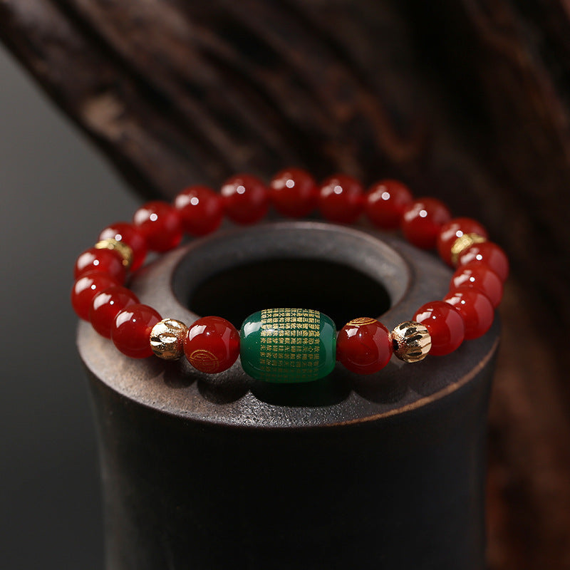 Zodiac Red Agate Bracelet with Green Agate Beads Unisex Jewelry
