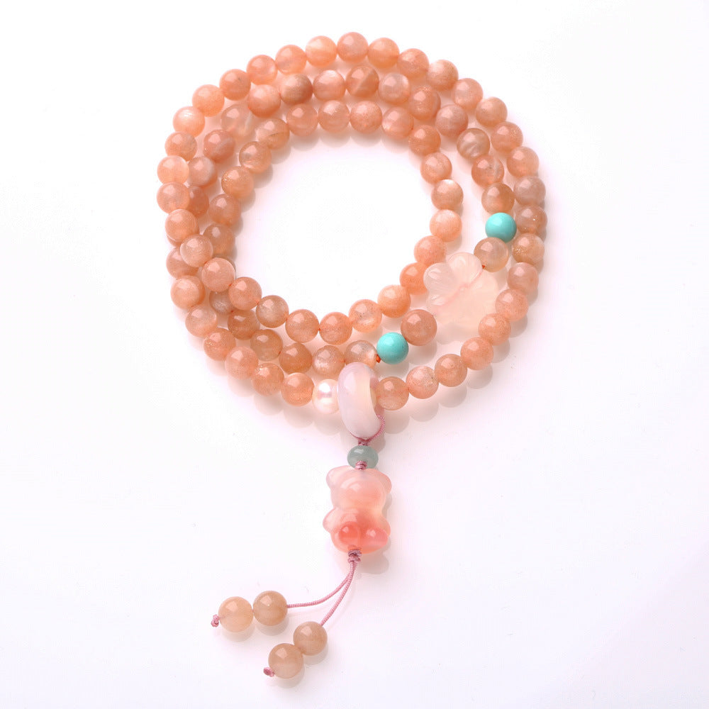 Natural Sunstone Bracelet for Women Agate Bear Pendant High-end Bracelet Orange Moonlight Crystal