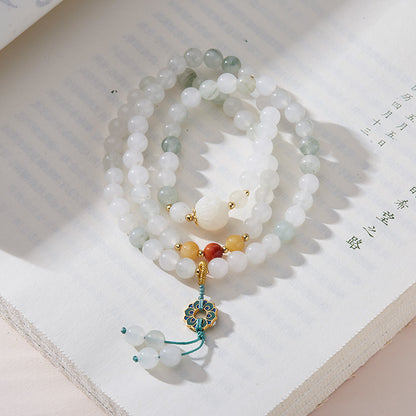 Xinjiang Natürliches Dreikreis-Goldseide-Jade-Armband für Frauen Tianshan Jadeit-Stein108Neues chinesisches Armband