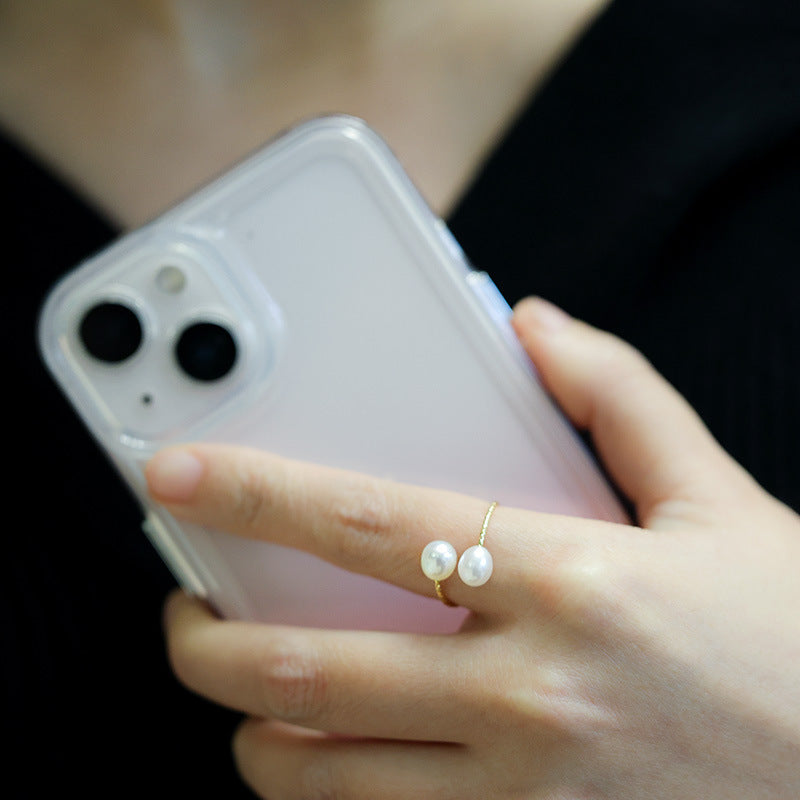 French Elegant Natural Freshwater Pearl Ring for Women Three-Color Pearl Adjustable Index Finger Ring Light Luxury Gentle Style