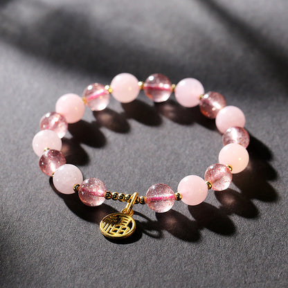 Custom Natural Strawberry Quartz Bracelet for Women Pigeon Blood Red Quartz DIY Pink crystal peach blossom beads