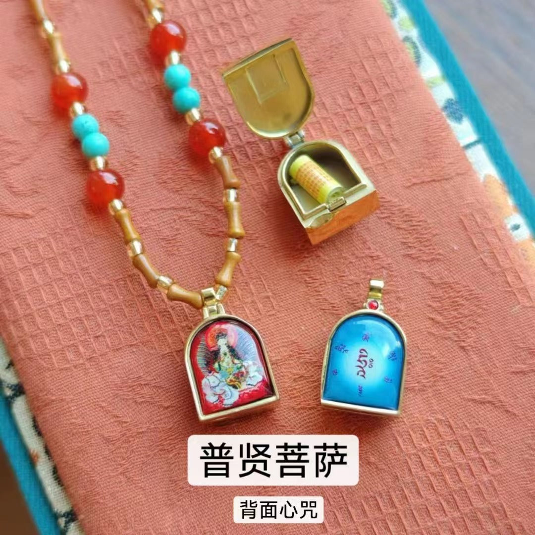 Tibetan Style Zakiram Zodiac Birth Year Buddha Necklace Thangka Gawu Box New Chinese Style Olive Stone Bamboo Knot Pendant