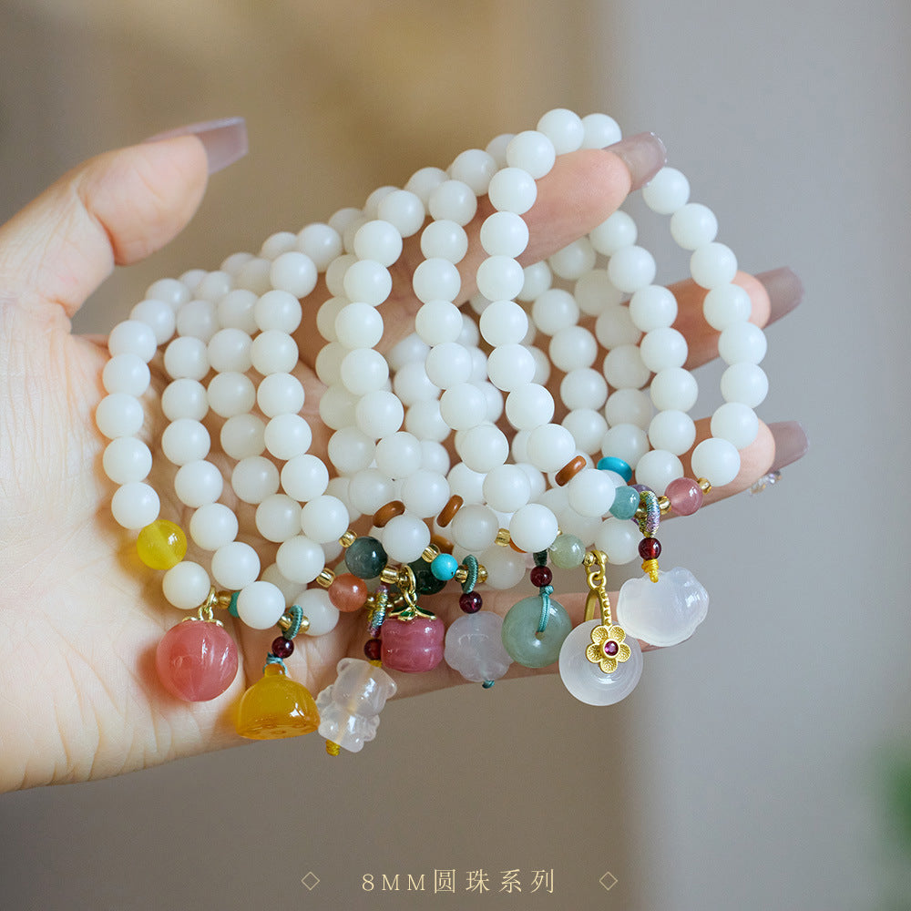 Natural Hainan White Jade Bodhi Bracelet Good Luck Peach Peace Buckle DIY Design Bracelet