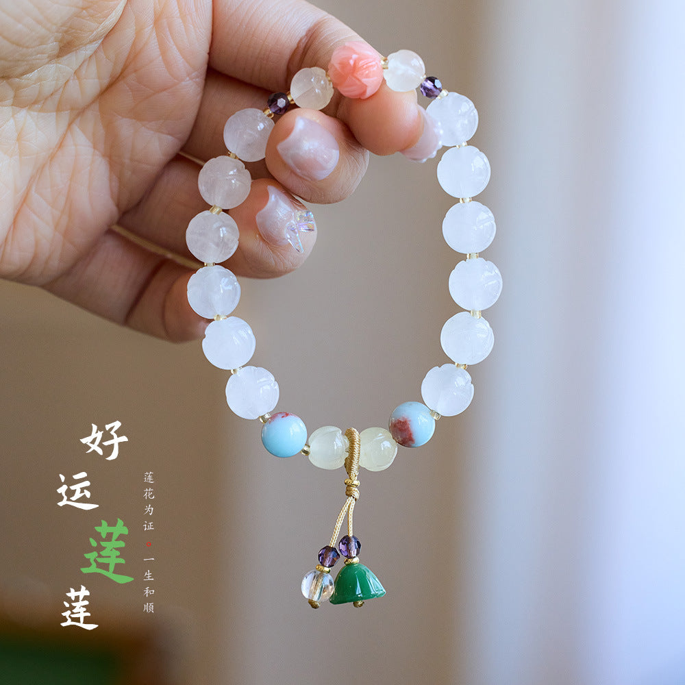 Tempel Natürliche Goldene Seide Jade Lotus Armband Viel Glück Lotus Tasche Trommel Antiken Stil Jade Armband