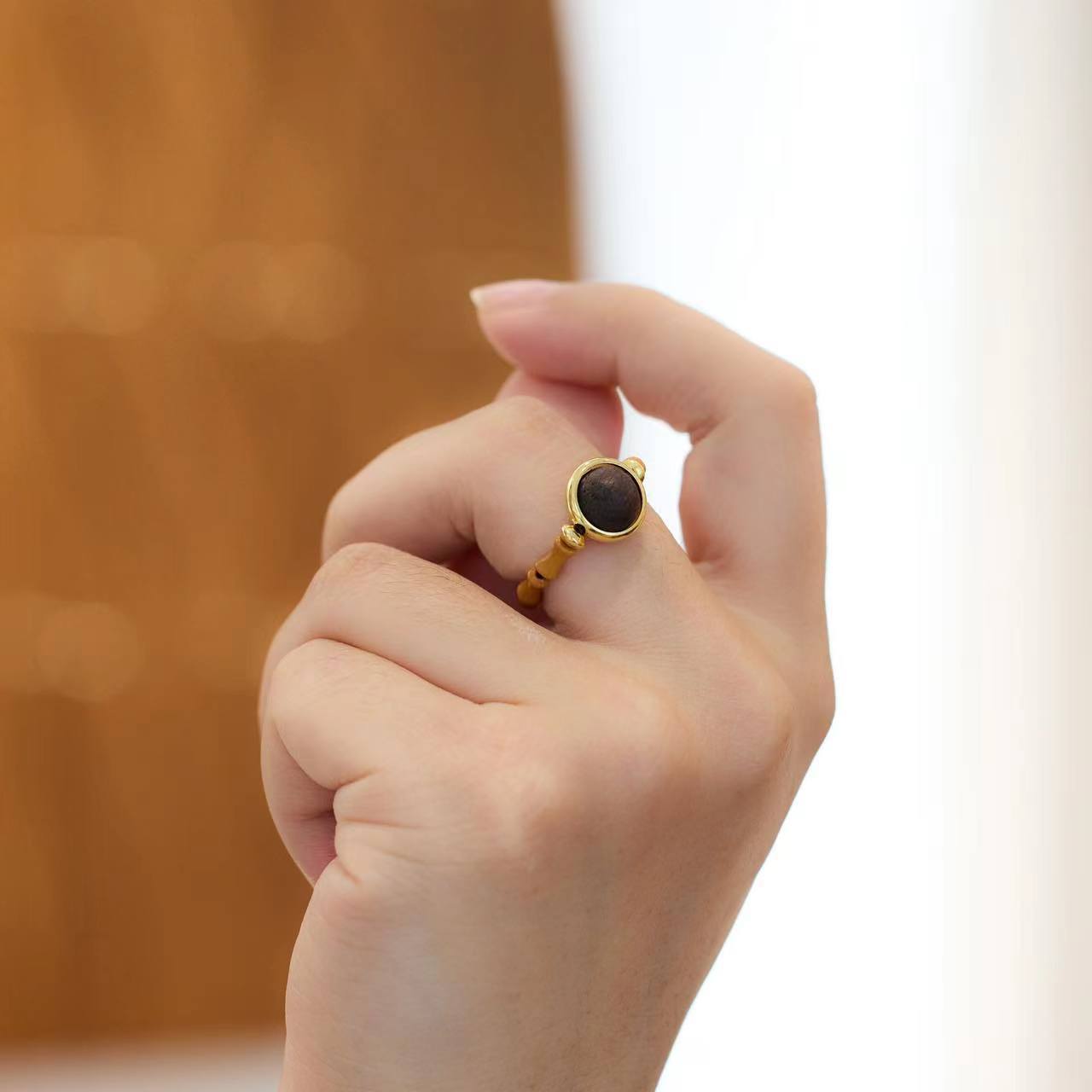 New Chinese Style Natural Fragrant Ring for Women Walnut Bamboo Tail Ring Hanfu Chinese Style Accessories