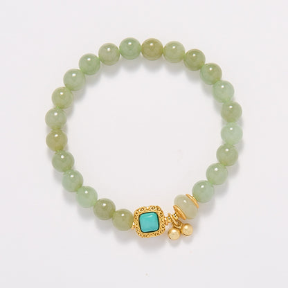 Natural8MM Hetian Jade Bracelet for Women S925Silver Bell Green Turquoise Square Jade Bracelet Gift for Best Friend
