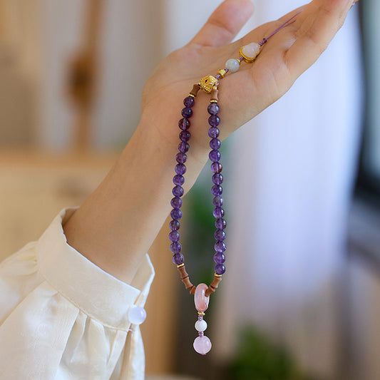 Nine Purple Fire Keychain Phone Pendant Zodiac Year Bracelet for Women Natural Amethyst Dragon Year Gourd Design