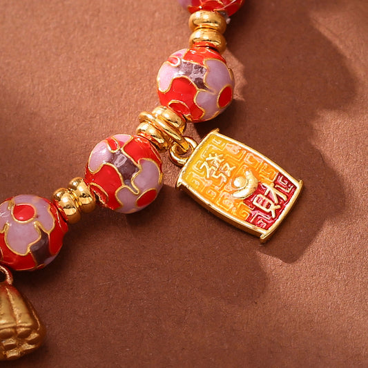 Beijing Yongxiang Floral Bracelet for Women Cloisonné Filigree Enamel Floral Beaded Bracelet Wishes Come True Beaded Bracelet