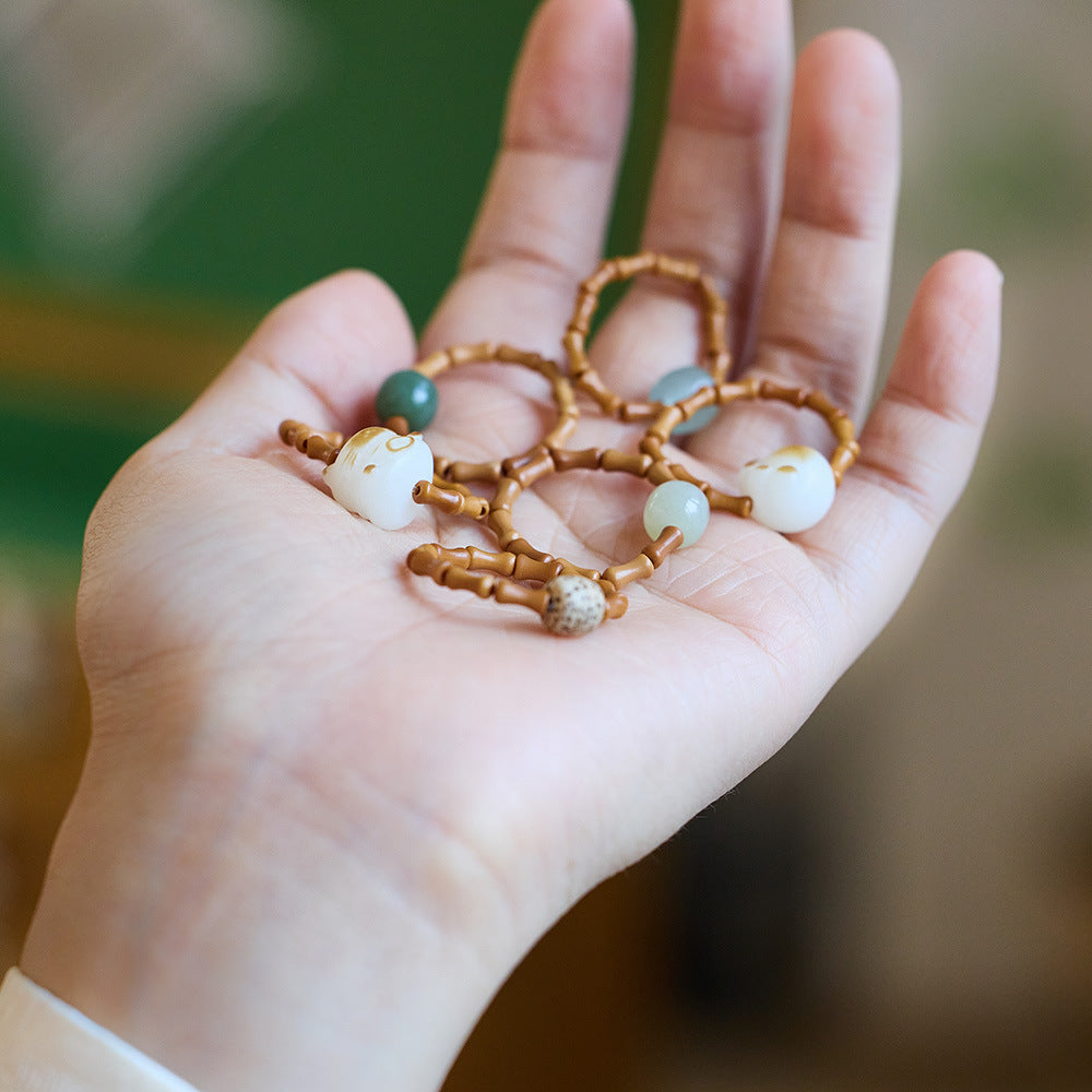 New Chinese Style Natural Hetian Jade Ring for Women Walnut Bamboo Knot Tail Ring Hanfu Chinese Style Accessories