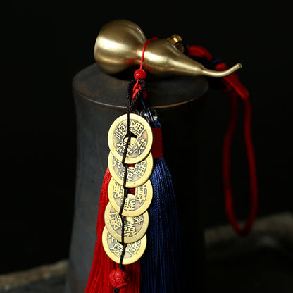 Pure Copper Gourd Five Emperor Coins Car Hanging Brass Copper Coin Gourd Car Hanging Ornament Decoration