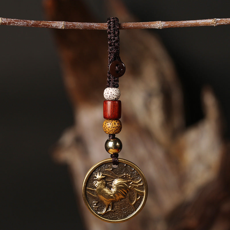 Brass Zodiac Keychain Zodiac Year Copper Pendant Car Hanging Ornament Gift