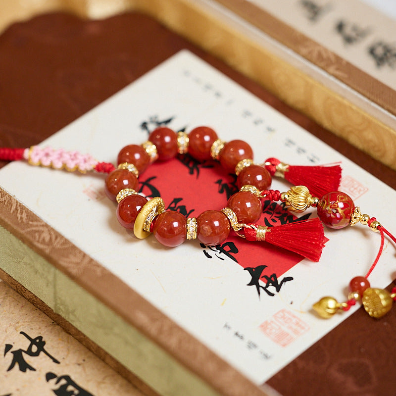 New Chinese Style Cultural and Creative Nezha Ao Bing Red Agate Phone Chain Red and Blue CP Large Paint Design Bag Hanging Pendant