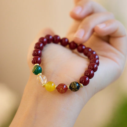 Temple-Style Original Natural Cinnabar Bracelet Five-Way God of Wealth Purple Gold Sand Zodiac Year Good Luck Bracelet Best Friend Gift