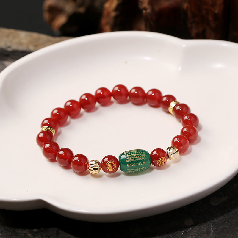 Zodiac Red Agate Bracelet with Green Agate Beads Unisex Jewelry