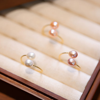 French Elegant Natural Freshwater Pearl Ring for Women Three-Color Pearl Adjustable Index Finger Ring Light Luxury Gentle Style