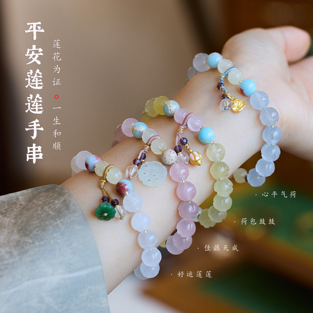 Tempel Natürliche Goldene Seide Jade Lotus Armband Viel Glück Lotus Tasche Trommel Antiken Stil Jade Armband