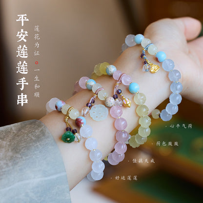 Tempel Natürliche Goldene Seide Jade Lotus Armband Viel Glück Lotus Tasche Trommel Antiken Stil Jade Armband