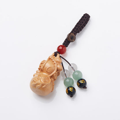 Natural Boxwood Carving Shakyamuni Guanyin Maitreya Buddha Lotus Heart Car Keychain Pendant Bag Small Accessories