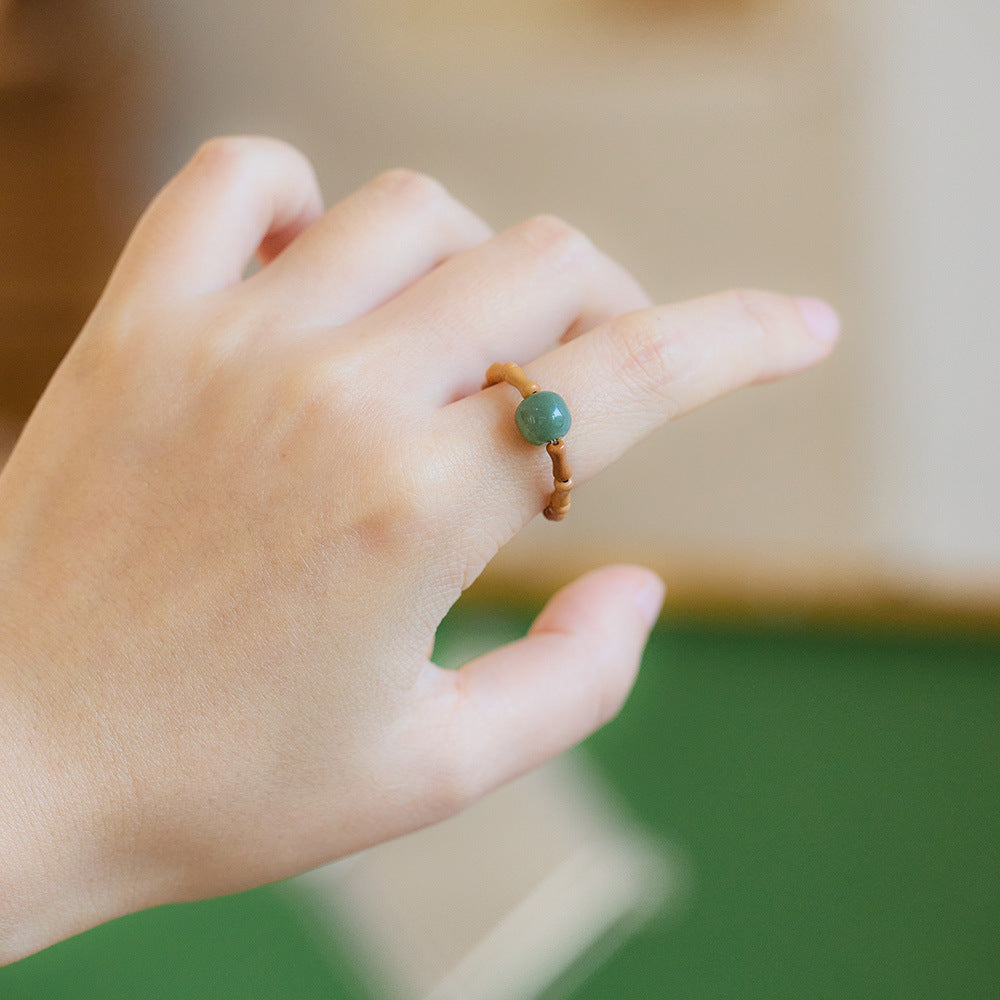 New Chinese Style Natural Hetian Jade Ring for Women Walnut Bamboo Knot Tail Ring Hanfu Chinese Style Accessories