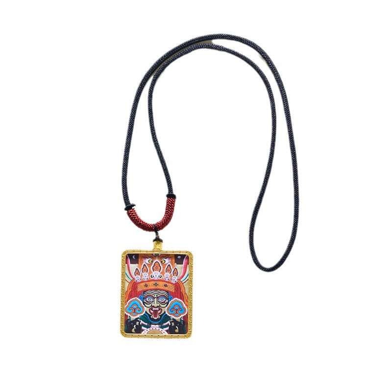 Tibetan Style Golden Thangka Necklace Five Green Tara Pendant Sweater Chain Gawu Box Zakilam Pendant Necklace
