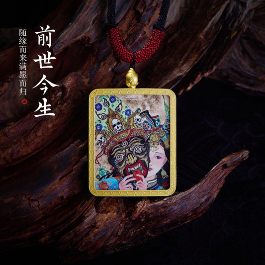 Tibetan Style Golden Thangka Necklace Five Green Tara Pendant Sweater Chain Gawu Box Zakilam Pendant Necklace