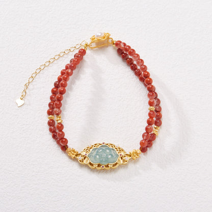 New Chinese Style Natural Sichuan Material4MM Liangshan South Red Agate Bracelet for Women, Small Rice Beads, Cherry Persimmon Red, South Red Agate Collection