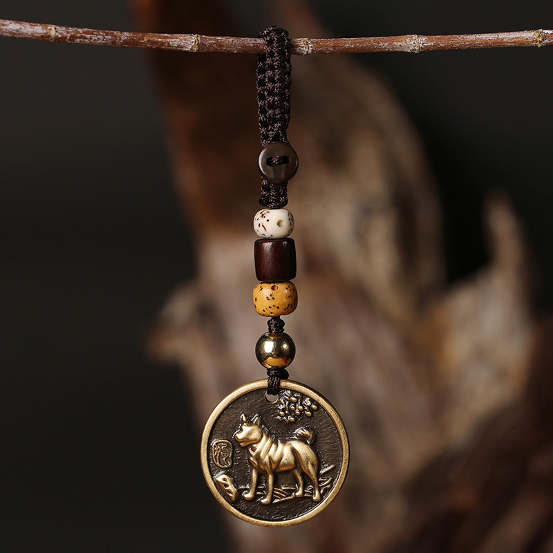 Brass Zodiac Keychain Zodiac Year Copper Pendant Car Hanging Ornament Gift