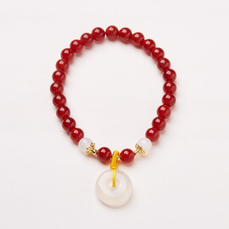 Natural6MM Red Agate Bracelet Female Chalcedony Agate Peace Buckle National Style High Sense Bracelet Girlfriend Gifts