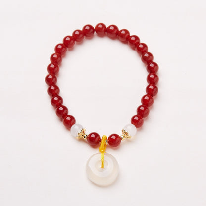 Natural6MM Red Agate Bracelet Female Chalcedony Agate Peace Buckle National Style High Sense Bracelet Girlfriend Gifts