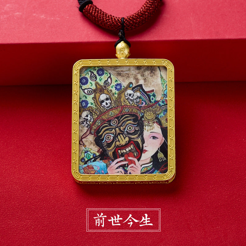 Tibetan Style Zakiram Zodiac Birth Year Buddha Hand-Painted Thangka Gawu Box Pendant Necklace for Men and Women Past Life and Current Life