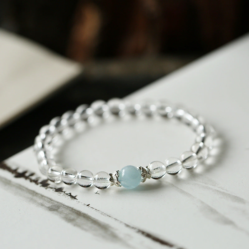 Original Design Niche White Crystal Bracelet Fashion Simple Style Aquamarine Women S925Sterling Silver Jewelry Bracelet