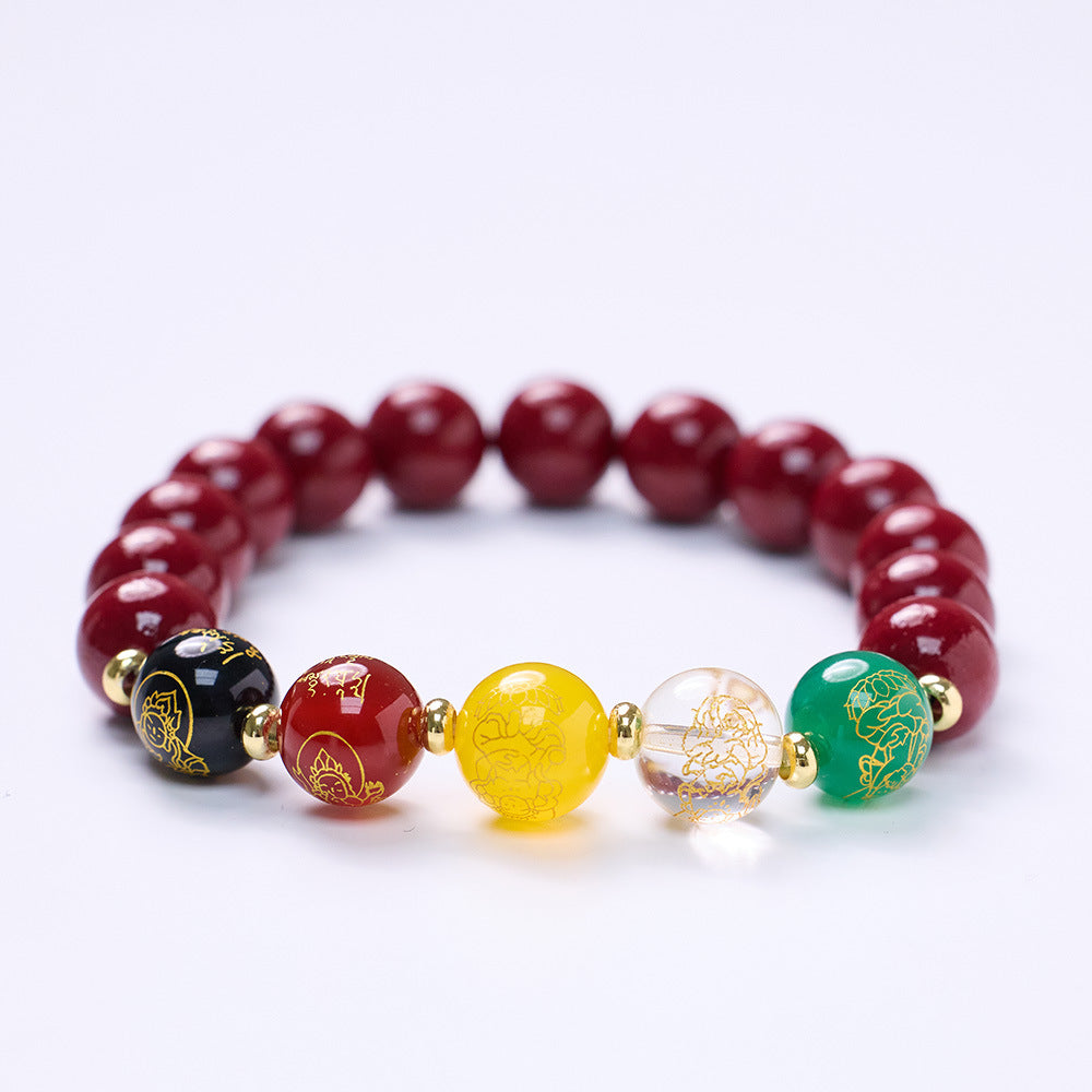 Temple-Style Original Natural Cinnabar Bracelet Five-Way God of Wealth Purple Gold Sand Zodiac Year Good Luck Bracelet Best Friend Gift