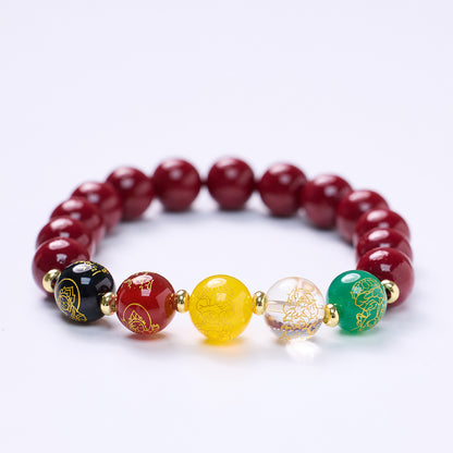 Temple-Style Original Natural Cinnabar Bracelet Five-Way God of Wealth Purple Gold Sand Zodiac Year Good Luck Bracelet Best Friend Gift