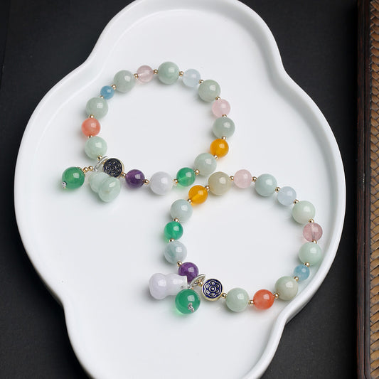 Vintage Jade Gourd Bracelet Chalcedony Crystal Eight Treasures Bracelet Colorful Ethnic Style Jewelry Gifts