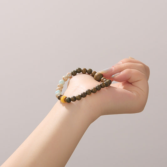 Temple Style Natural6MM Green Sandalwood Bracelet Shoushan Stone Buddha Beads Prayer Beads Bracelet New Chinese Style Sandalwood Bracelet
