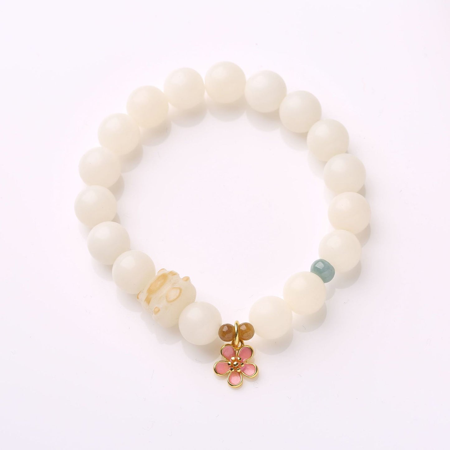 Natural Hainan White Jade Bodhi Bracelet Good Luck Peach Peace Buckle DIY Design Bracelet