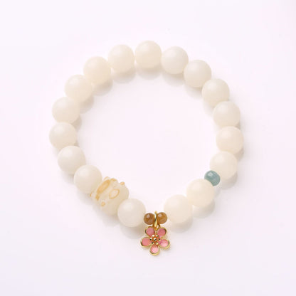 Natural Hainan White Jade Bodhi Bracelet Good Luck Peach Peace Buckle DIY Design Bracelet
