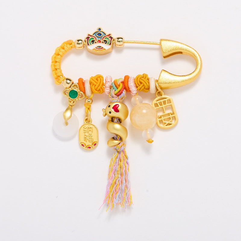 SOURCE Factory Monster Nian Roll Snake Brooch DIY Enamel High-end Sense Pin Temple Taoist Gift for Commitment Ceremony