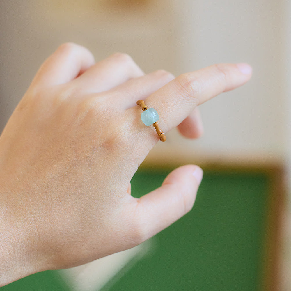 New Chinese Style Natural Hetian Jade Ring for Women Walnut Bamboo Knot Tail Ring Hanfu Chinese Style Accessories