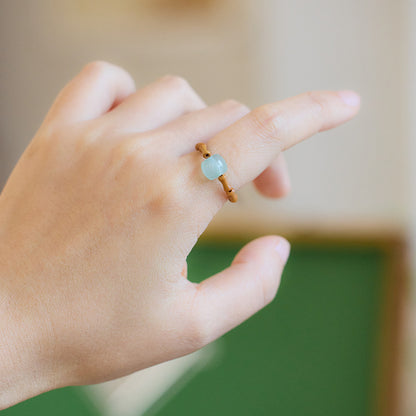 New Chinese Style Natural Hetian Jade Ring for Women Walnut Bamboo Knot Tail Ring Hanfu Chinese Style Accessories