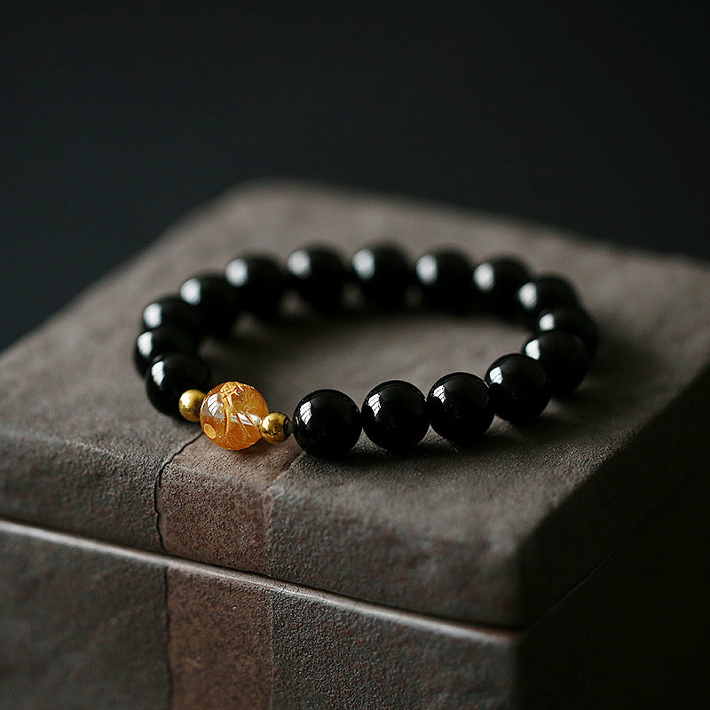 Original Design Niche Obsidian White Crystal Bracelet Gold-Plated Dragon Ball Good Luck Bracelet for Men and Women Couples Gift