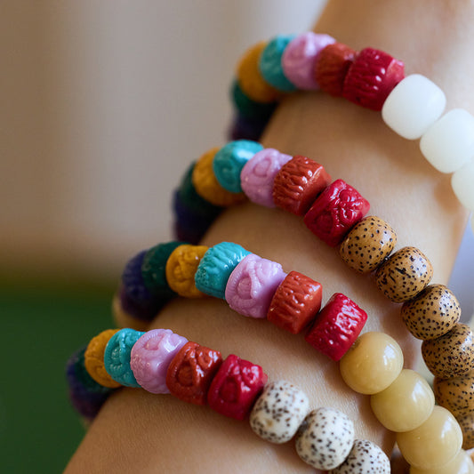 Natural Hainan White Jade Bodhi Bracelet Seven Colors Rainbow Lion Dance Zodiac Year Cultural Play Bracelet Dragon Year Accessories
