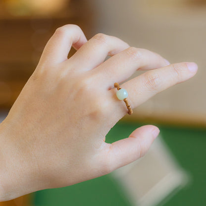 New Chinese Style Natural Hetian Jade Ring for Women Walnut Bamboo Knot Tail Ring Hanfu Chinese Style Accessories