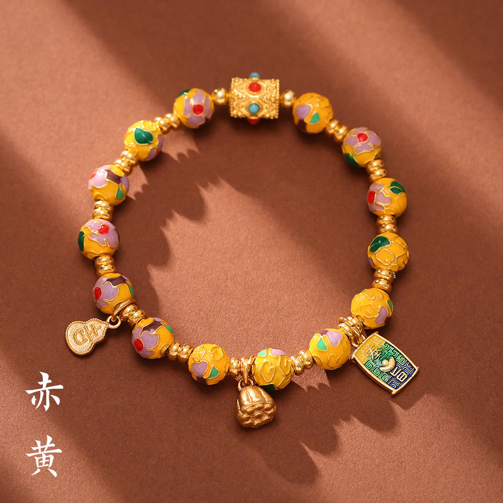 Beijing Yongxiang Floral Bracelet for Women Cloisonné Filigree Enamel Floral Beaded Bracelet Wishes Come True Beaded Bracelet