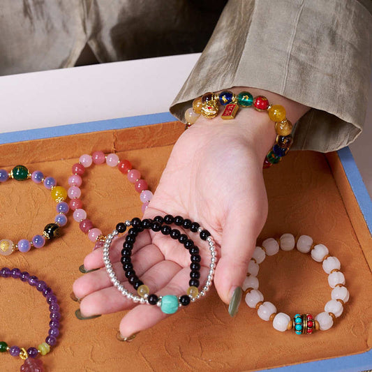 Xiamen Nanputuo Collection Five-Color Gold Leaf Heart Sutra Multi-Treasure Glass Bell Lion Dance Bracelet Ten Perfect Bracelets