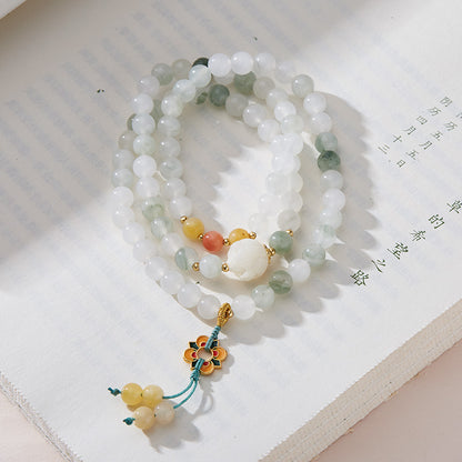 Xinjiang Natürliches Dreikreis-Goldseide-Jade-Armband für Frauen Tianshan Jadeit-Stein108Neues chinesisches Armband