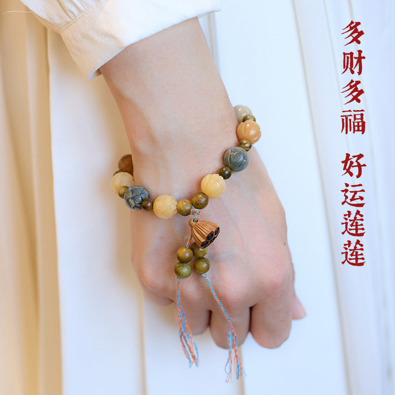 Temple Style Natural Gradient Lotus Bodhi Bracelet Wealth Flower Multi-Treasure Lotus Bodhi Handheld High-End Bracelet